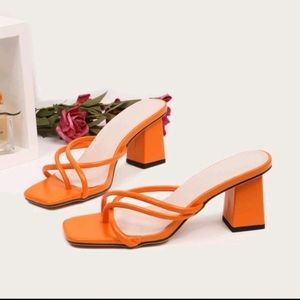 SHEIN Orange Block Heel Mules